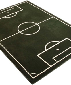 Voetbalveld vloerkleed - groen/crème - overzicht schuin, thumbnail