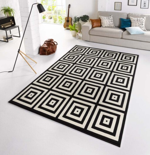 Design vloerkleed geblokt Mono - zwart/crème - sfeer