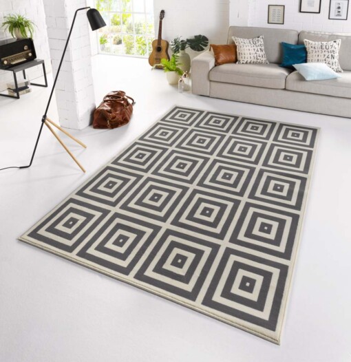 Design vloerkleed geblokt Mono - grijs/crème - sfeer