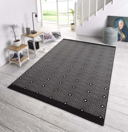 Design vloerkleed Quadrangle - zwart/crème - sfeer