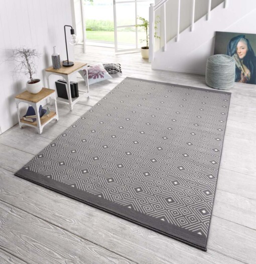 Design vloerkleed Quadrangle - grijs/crème - sfeer