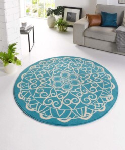 Modern vloerkleed rond Mandala - blauw - sfeer