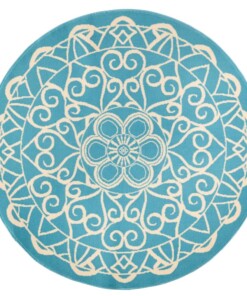 Modern vloerkleed rond Mandala - blauw - overzicht boven