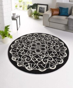 Modern vloerkleed rond Mandala - zwart - sfeer, thumbnail