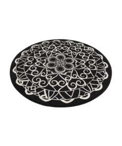 Modern vloerkleed rond Mandala - zwart - overzicht schuin, thumbnail Modern vloerkleed rond Mandala - zwart - overzicht schuin, thumbnail