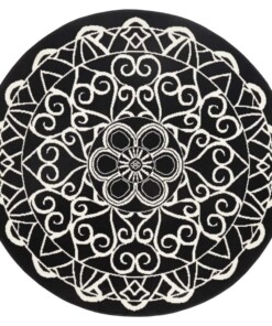 Modern vloerkleed rond Mandala - zwart - overzicht boven