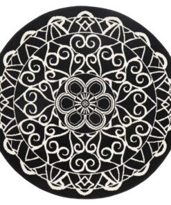 Modern vloerkleed rond Mandala - zwart - overzicht boven, thumbnail Modern vloerkleed rond Mandala - zwart - overzicht boven, thumbnail