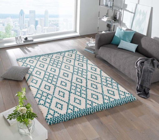 Modern design vloerkleed Chess - crème/blauw - sfeer