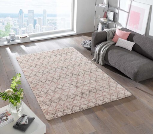 Modern design vloerkleed Cameo - crème/roze - sfeer