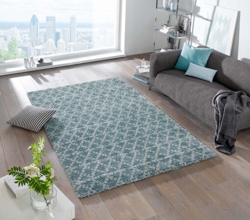 Modern design vloerkleed Cameo - blauw/crème - sfeer
