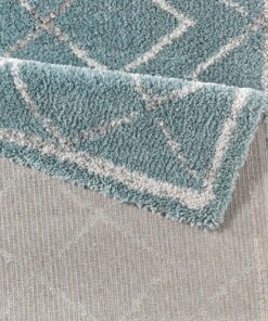 Hoogpolig vloerkleed ruiten Loft - blauw/crème - close up, thumbnail