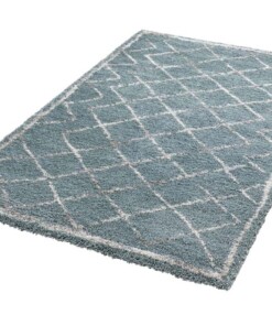 Hoogpolig vloerkleed ruiten Loft - blauw/crème - overzicht schuin, thumbnail