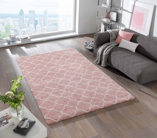 Hoogpolig vloerkleed Luna - roze/crème - sfeer