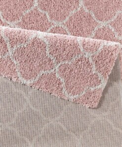 Hoogpolig vloerkleed Luna - roze/crème - close up, thumbnail