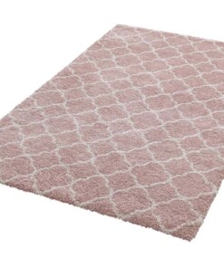 Hoogpolig vloerkleed Luna - roze/crème - overzicht schuin, thumbnail