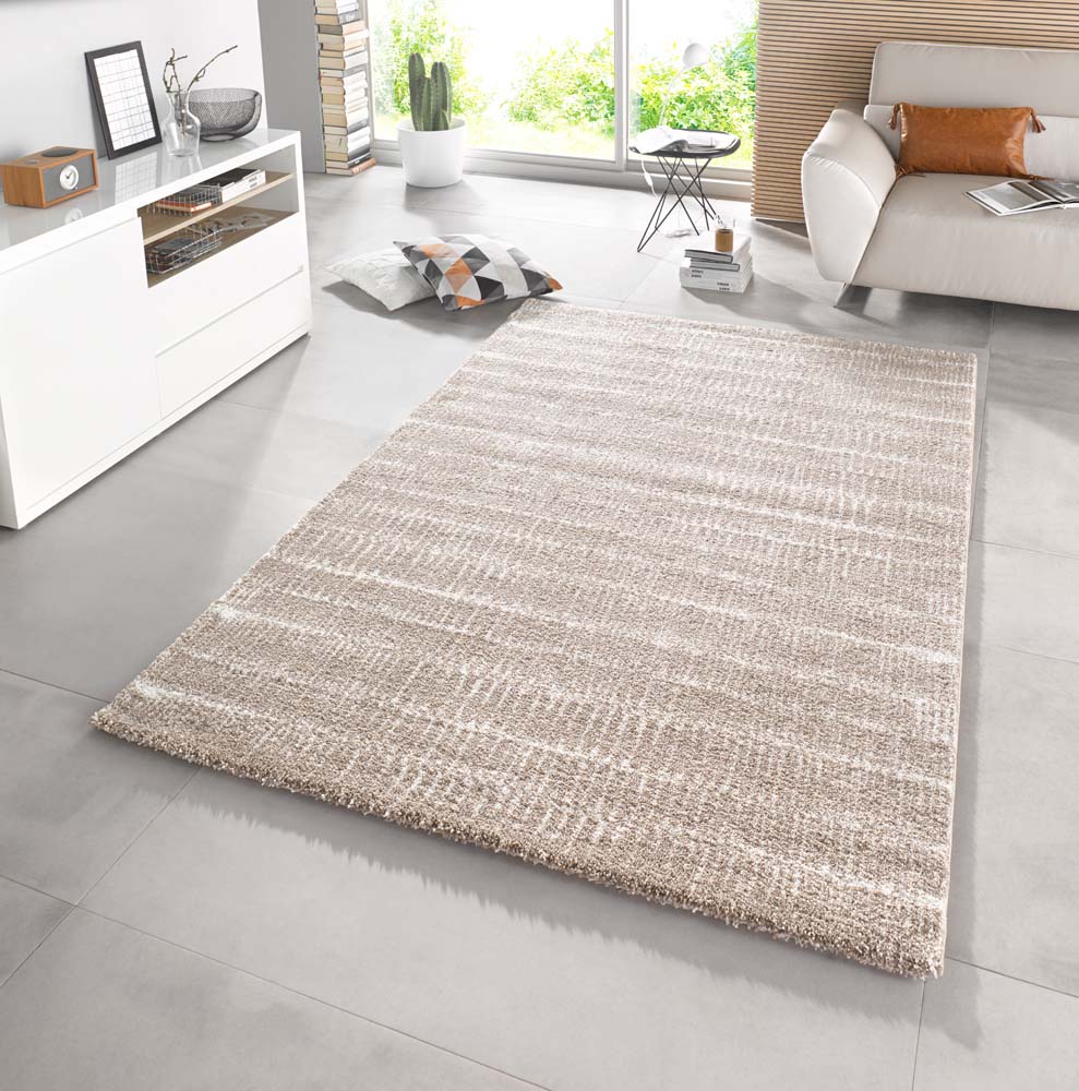 Sluimeren Knop zweep Hoogpolig modern vloerkleed Nova - grijs/taupe | Tapeso