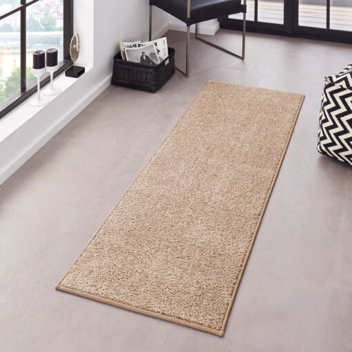 Modern effen loper Pure - taupe/crème - sfeer