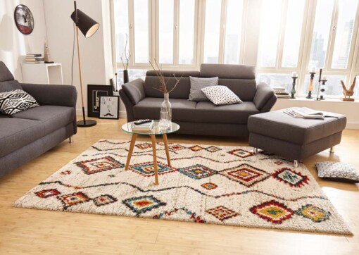 Bohemian vloerkleed Boho Geometric - crème - sfeer