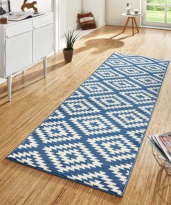 Design loper ruiten Nordic - blauw - sfeer