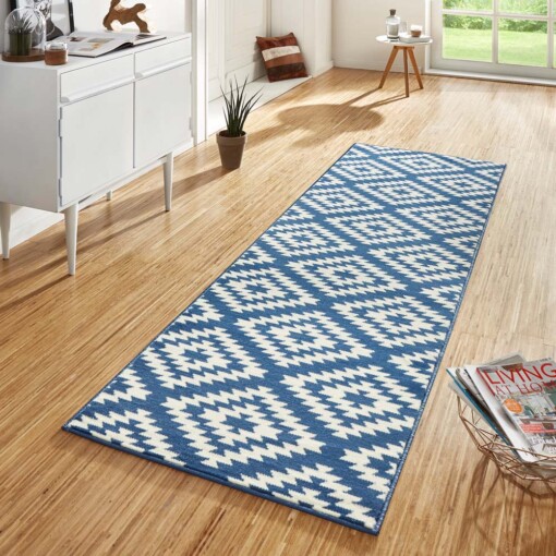 Design loper ruiten Nordic - blauw - sfeer