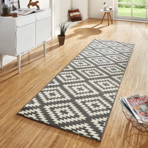 Design loper ruiten Nordic - grijs/crème - sfeer