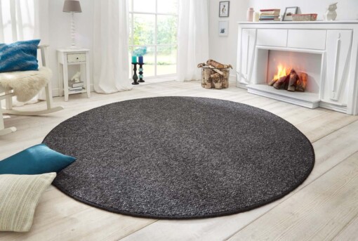 Rond vloerkleed Wol-optiek - antraciet - sfeer