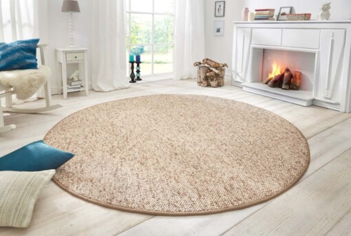Rond vloerkleed Wol-optiek - beige/bruin - sfeer