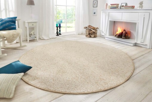 Rond vloerkleed Wol-optiek - crème - sfeer