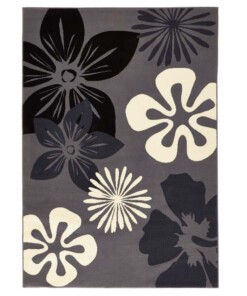 Modern vloerkleed bloemen Flora - grijs - overzicht schuin, thumbnail