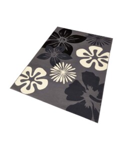 Modern vloerkleed bloemen Flora - grijs - overzicht schuin, thumbnail