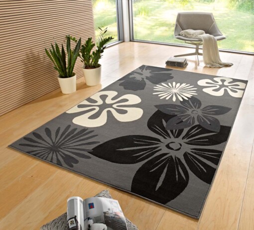 Modern vloerkleed bloemen Flora - grijs