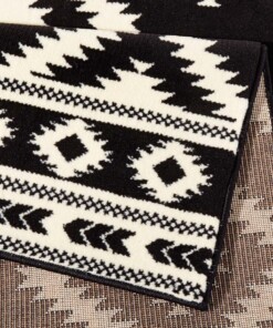 Modern vloerkleed ruiten Ethno - zwart/crème - close up, thumbnail