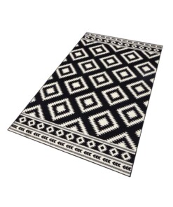 Modern vloerkleed ruiten Ethno - zwart/crème - overzicht schuin, thumbnail