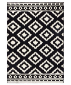 Modern vloerkleed ruiten Ethno - zwart/crème - overzicht schuin, thumbnail