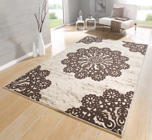Modern vloerkleed Lace - bruin/crème - sfeer