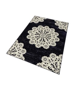 Modern vloerkleed Lace - zwart/crème - overzicht schuin, thumbnail