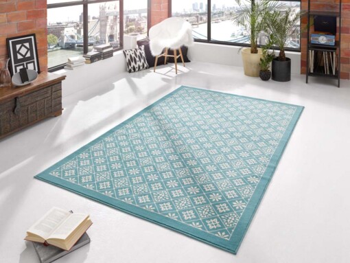 Modern vloerkleed ruiten Tile - blauw/crème - sfeer