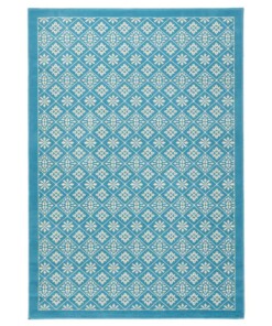 Modern vloerkleed ruiten Tile - blauw/crème - overzicht schuin
