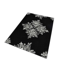 Modern vloerkleed Blossom - zwart - overzicht schuin, thumbnail