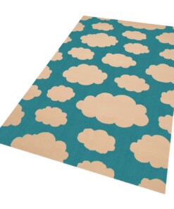 Vloerkleed wolken Bambini - lichtblauw/crème - overzicht schuin