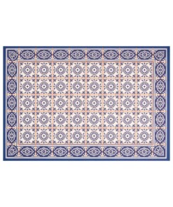Vloerkleed vinyl ruiten Aurelie - blauw/apricot - overzicht boven, thumbnail