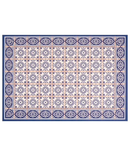 Vloerkleed vinyl ruiten Aurelie - blauw/apricot - overzicht boven