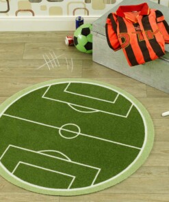 Rond Vloerkleed Voetbalveld - groen/crème - wasbaar 30°C - sfeer