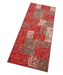 Patchwork loper Kirie - rood/bruin - overzicht schuin, thumbnail