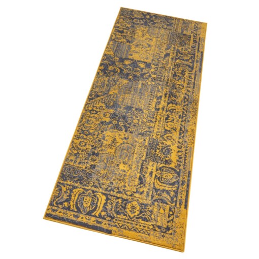 Vintage loper Plume - goud/grijs - overzicht schuin