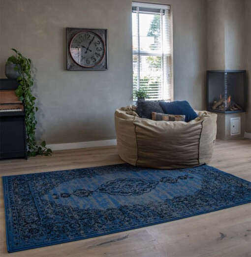 Vintage vloerkleed Joy de Vivre Pixel - blauw/grijs - sfeer