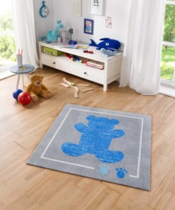 Vloerkleed teddybeer - Blauw - Wasbaar 30°C - sfeer