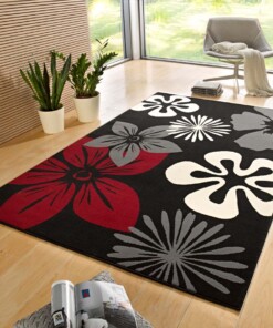 Modern vloerkleed bloemen Flora - zwart/rood - sfeer