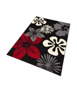 Modern vloerkleed bloemen Flora - zwart/rood - overzicht schuin, thumbnail Modern vloerkleed bloemen Flora - zwart/rood - overzicht schuin, thumbnail