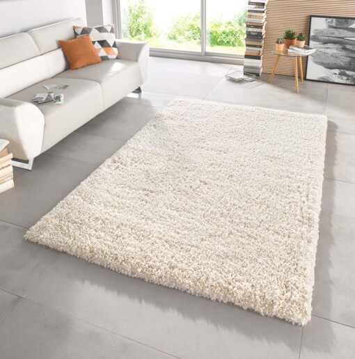 Hoogpolig modern vloerkleed Venice - crème - sfeer